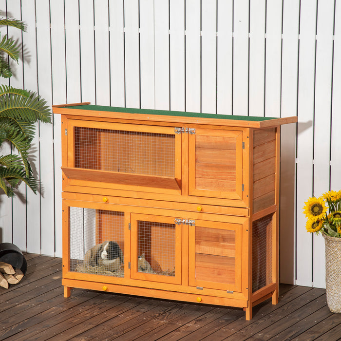 Pawhut 2 Tier Elevated Wooden Rabbit Hutch Bunny House Small Animal Cage 47\"l X 19\"w X 39\"h W/ Sliding-out Tray