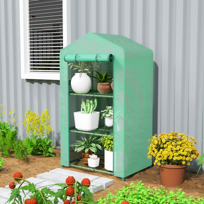 Outsunny 3 Tier Mini Greenhouse, Small Greenhouse With Pe Cover, Green