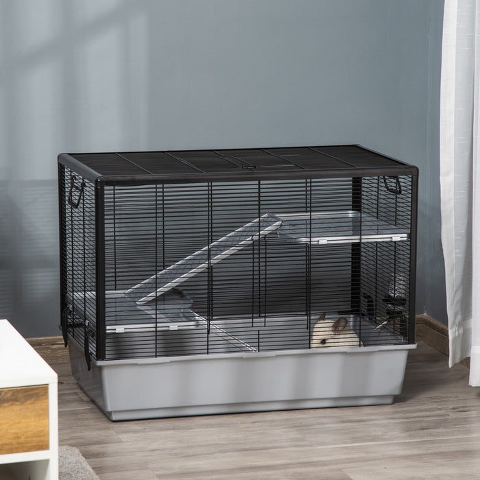 Pawhut 3-tier Hamster Cage, Guinea Pig Cage, Pet Chinchillas Play House Indoor With Accessories Food Dish Water Bottle, Ramps, 31.5\"x19\"x23\", Grey