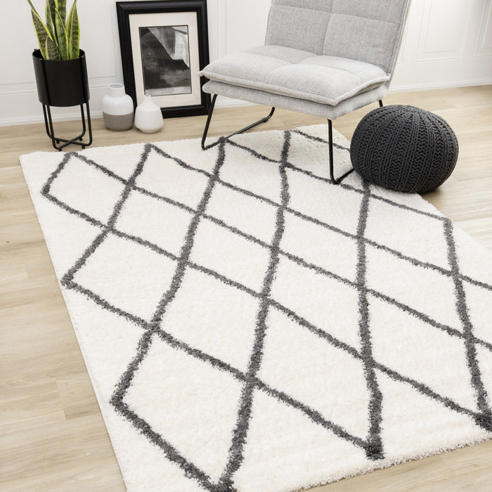 Fairmont White Grey Trellis Rug, 7'10\" x 10'6\" Indoor Area Rug
