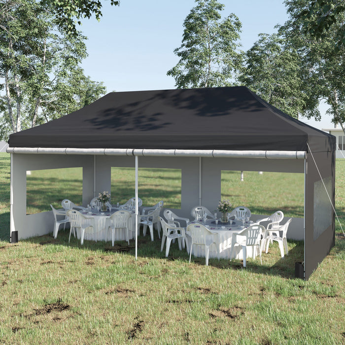 Outsunny 20' X 10' Pop-up Canopy Instant Tent Shelter W/ Roller Bag, Black