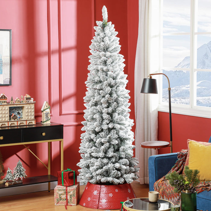 Homcom 7ft Flocked Pencil Artificial Christmas Tree With Steel Base, Green
