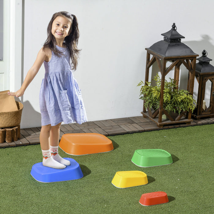 Outsunny Stepping Stones Kids, 5pcs Balance Stepping Stones For Kids, Obstacle Course Sensory Play River Stones Indoor Outdoor Games For 3-8 Years Old, Stackable