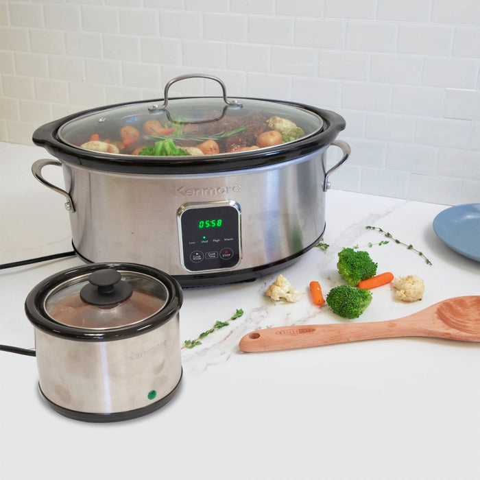 Kenmore Programmable 7 qt Slow Cooker & Dipper Black/Silver