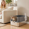 PawHut 22.8"x14.6"x11.8" Stainless Steel Sifting Litter Box, Sifting Stainless Steel Litter Box for Pine Pellets, High Sided, Anti-Leakage, Less Tracking, Includes Scoop & 10 Pads