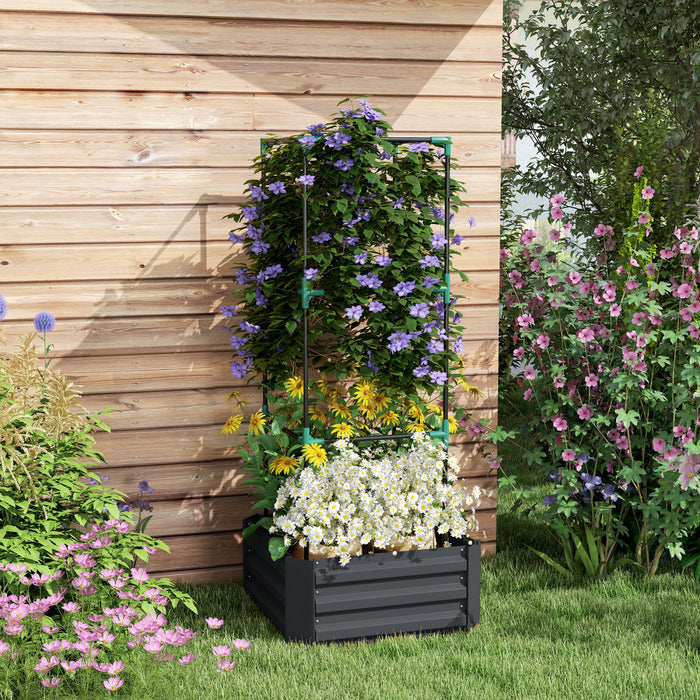 Outsunny Galvanized Raised Garden Bed With 3-tier Trellis Tomato Cage Grey
