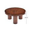 Lira 31.5 Inch Modern Round Burl Veneer Coffee Table with Three Cylindrical Legs, Brown | Table basse ronde moderne Lira 31,5 pouces placage bois a trois pieds cylindriques, brun