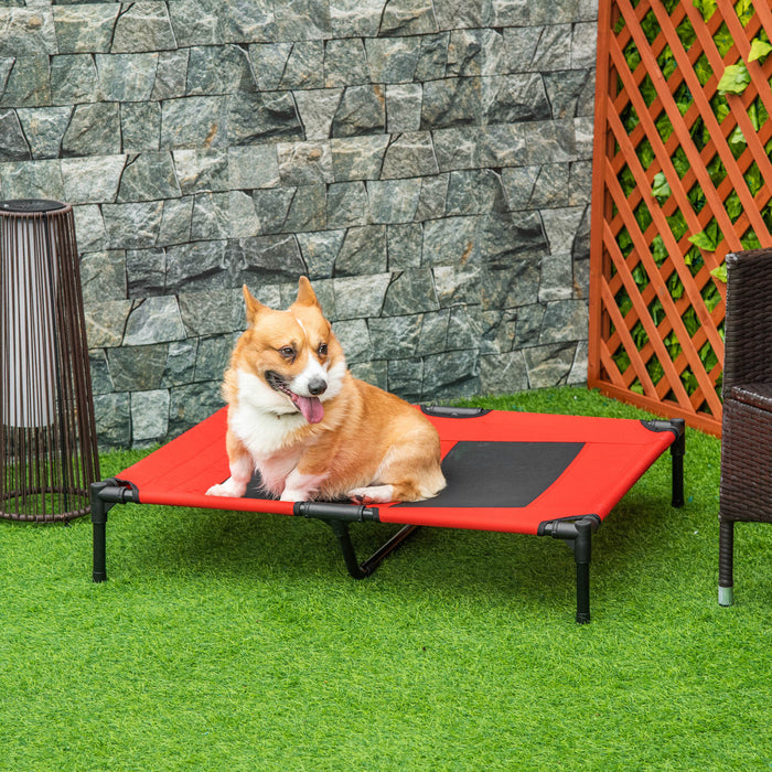 Pawhut Elevated Dog Bed, Dog Cot Bed, Cooling Raised Pet Cot Indoor Outdoor With Washable Breathable Mesh, Non-slip Plastic Feet, 36\" X 30\", Red