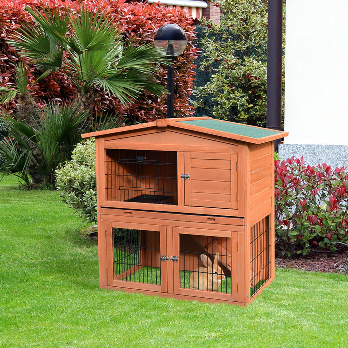 Pawhut 2 Tier Rabbit Hutch Guinea Pig Hutch Ferret Cage With Ramp Slide Out Tray For Indoor Outdoor 39.6\"l X 21.7\"w X 39.8\"h