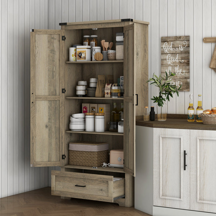 HOMCOM 69\" Tall Kitchen Storage Cabinet with Adjustable Shelves, Grey