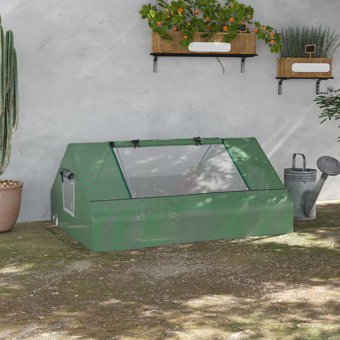 Outsunny 71\" X 55\" X 32\" Mini Greenhouse Portable Hot House For Plants With 2 Large Windows And Ground Nails For Outdoor, Indoor, Garden, Gardening Kit, Green