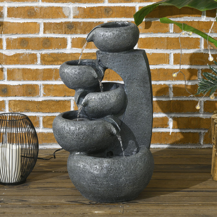 Outsunny 5-tier Bowl Outdoor Fountain W Led Lights Resin Waterfall Fountain