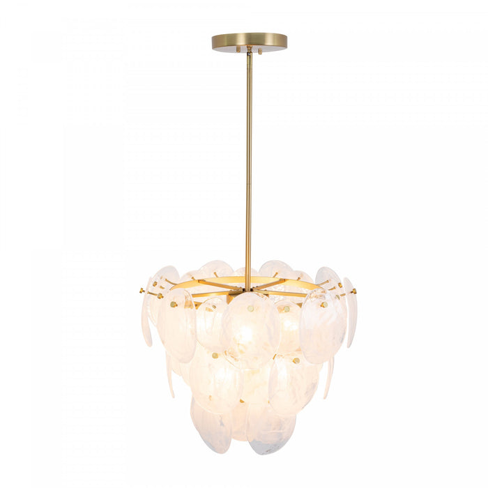 Lily 8 Light Chandelier, Brushed Brass With Wispy White Murano Style Glass
