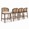 Tatti Rubber Wood Counter Stools with Cane Back Set of 4,Walnut | Tatti – Lot de 4 tabourets de comptoir en bois d’hevea avec dossier en cannage, finition noyer