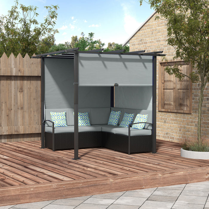 Outsunny Patio Furniture W/ Retractable Canopy Pergola Sofa Set, Grey