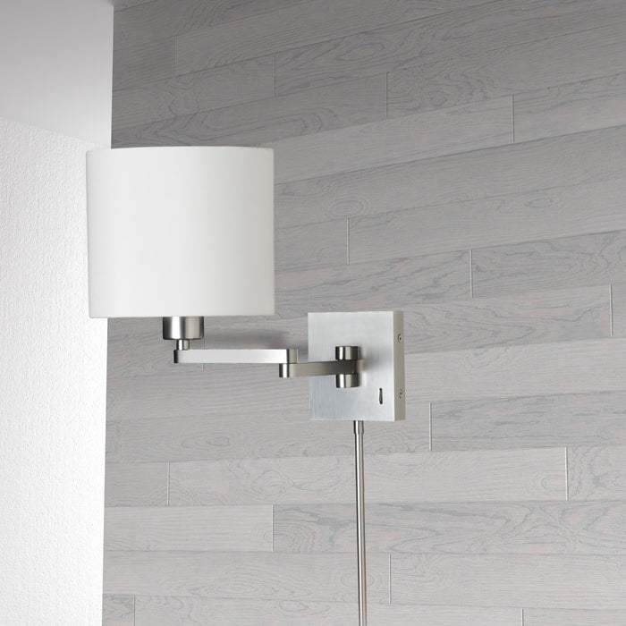 Dainolite Dainolite Swing Arm Wall Sconce Satin Chrome White Drum Shade Lamp