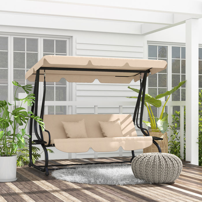 Outsunny 3-seat Outdoor Patio Swing Chair With Canopy, Light Brown