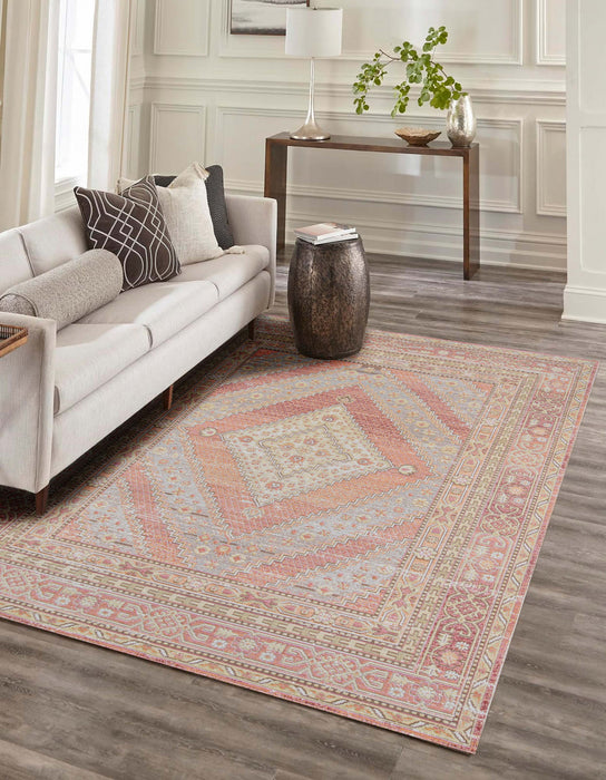 Poppy Traditional 4'0\" x 6'0\" Area Rug in Pink Indoor Area Rug