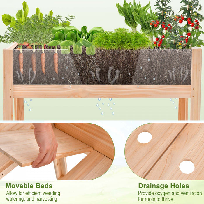 Costway Raised Wooden Garden Bed 31\" Elevated Planter Box Plant Terrarium With Drain Holes