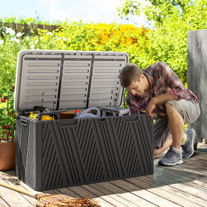 Outsunny 100 Gallon Outdoor Storage Box, Waterproof And Lockable Deck Box