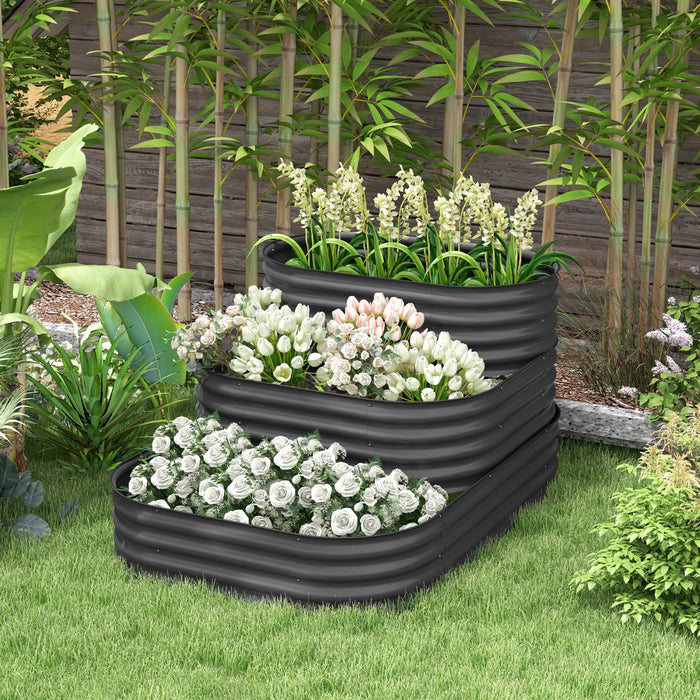 Outsunny 3-tier Raised Garden Bed Kit, 5.2x3.6x2.7ft Outdoor Galvanized Planter Box With Safety Edging For Vegetables, Flowers, Fruits And Herbs, Dark Grey