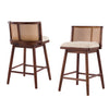 Talia Wooden Counter Height Bar Stool Set of 2 with Rattan Backrest,Walnut | Talia – Lot de 2 tabourets de bar de hauteur comptoir en bois avec dossier en rotin, finition noyer