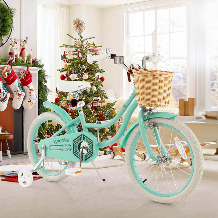 Costway 18\" Kid's Bike With Training Wheels Adjustable Handlebar Seat Handbrake Green