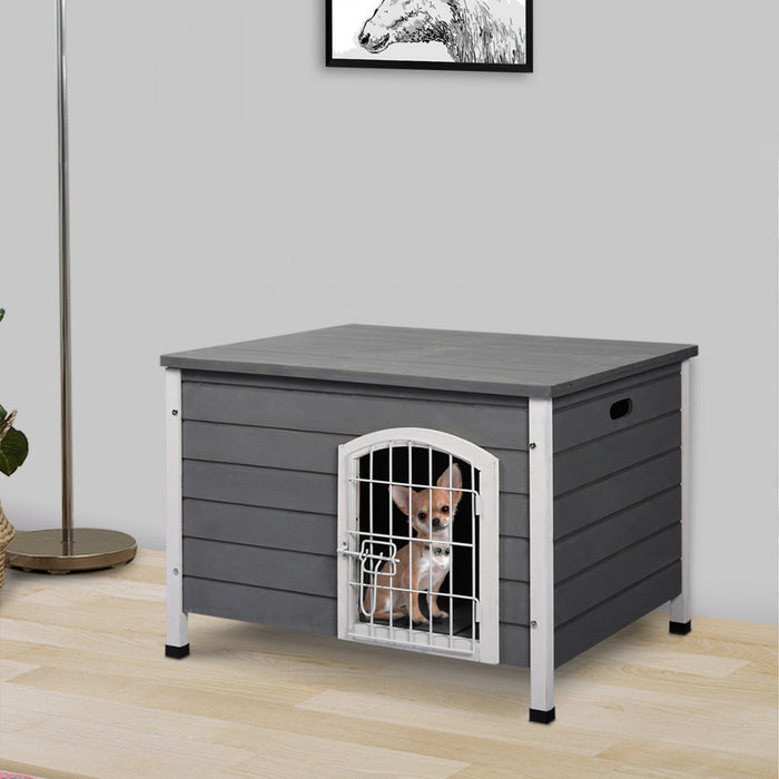Pawhut 31\" Folding Dog House, Portable Pet Crate Kennel, Wooden Wire Cage For Miniature And Small Sized Dogs With Lockable Doors Open Top Removable Tray, Grey