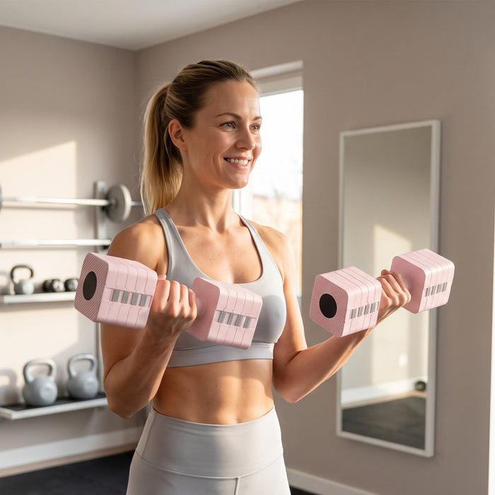 Soozier 2/4/7/9/11 lb Adjustable Dumbbell Set of 2, 5-in-1 Free Weights Dumbbells Set with Non-Slip Handle, for Men and Women Home Gym Workout, Pink