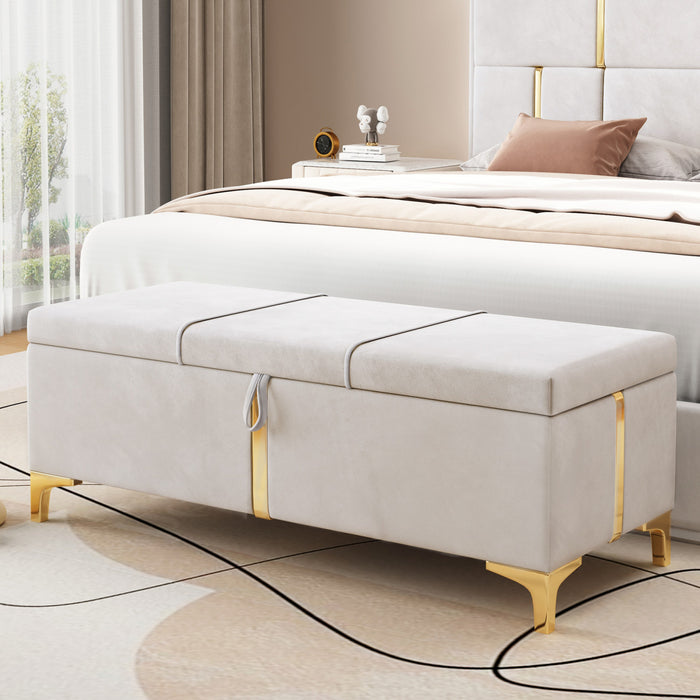 Tony Soft Velvet Upholstered Storage Ottoman Bench With Metal Legs,beige