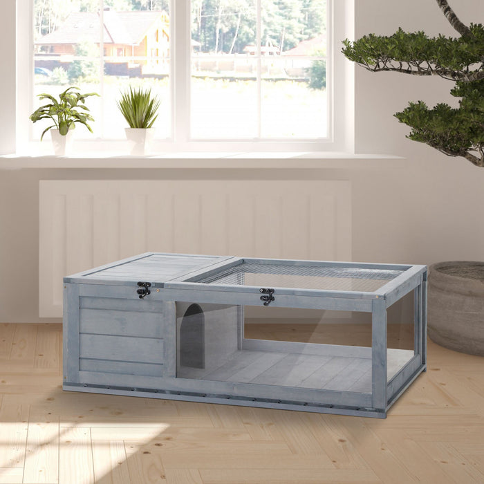 Pawhut Wood Tortoise House Indoor Outdoor Turtle Habitat Reptile Cage For Lizards, Geckos 35.75\" X 23.75\" X 12.5\"