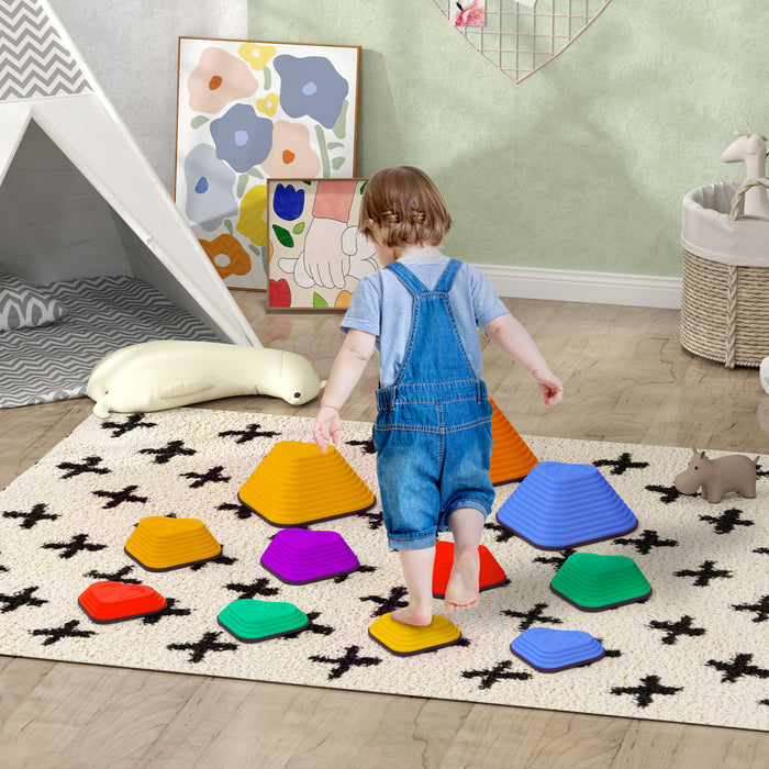 Qaba Stepping Stones Kids, 11pcs Obstacle Course For Kids, Non-slip Heart-shaped Balance Stepping Stones, Stackable Balance Blocks Sensory Toys Indoor Outdoor