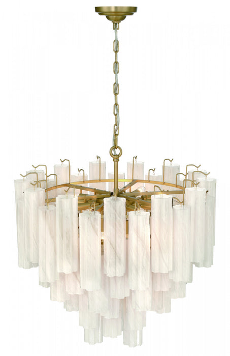 Sophia 16 Light Chandelier, Brass With Wispy Whitetronchi Style Glassware