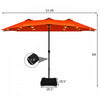 Costway 15Ft Patio Double-Sided Solar LED Market Umbrella Crank Base Orange