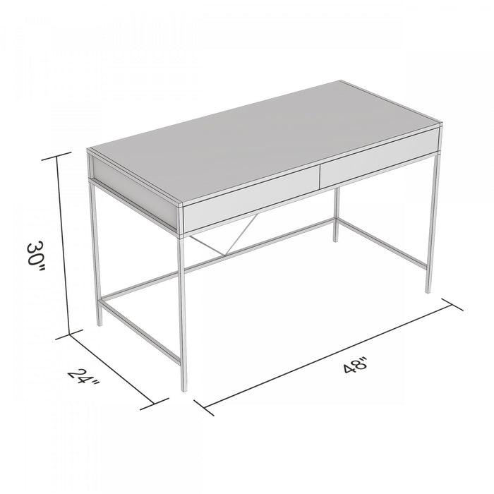 49” Computer Desk With 2 Drawers - Brown Wood With Black Metal