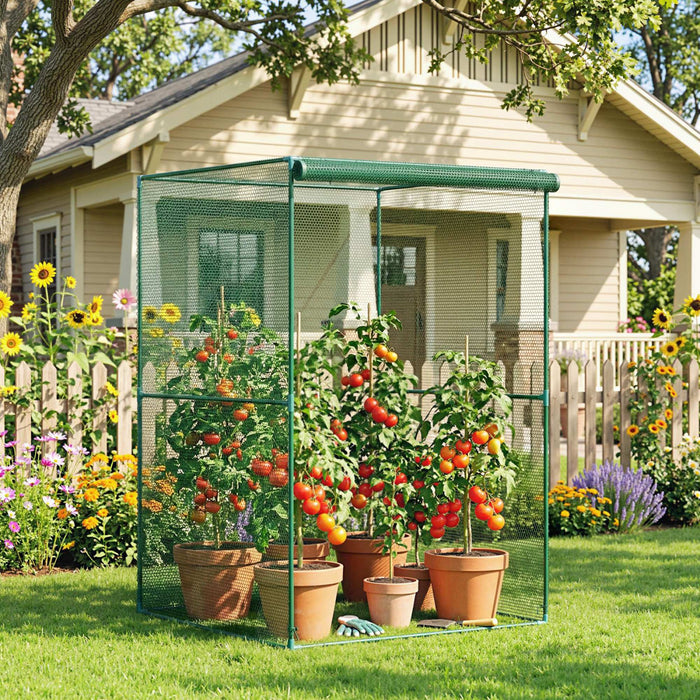 Outsunny 4' x 4' Crop Cage, Plant Protector with Zipper Door, Dark Green