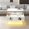 Ethan Coffee Table with Lift-Top and LED Lights,White | Ethan table basse relevable avec eclairage LED, blanc