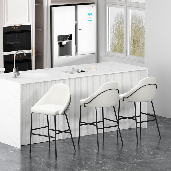 Gracie Modern Metal Upholstered Barstool in White and Black - Set of 3