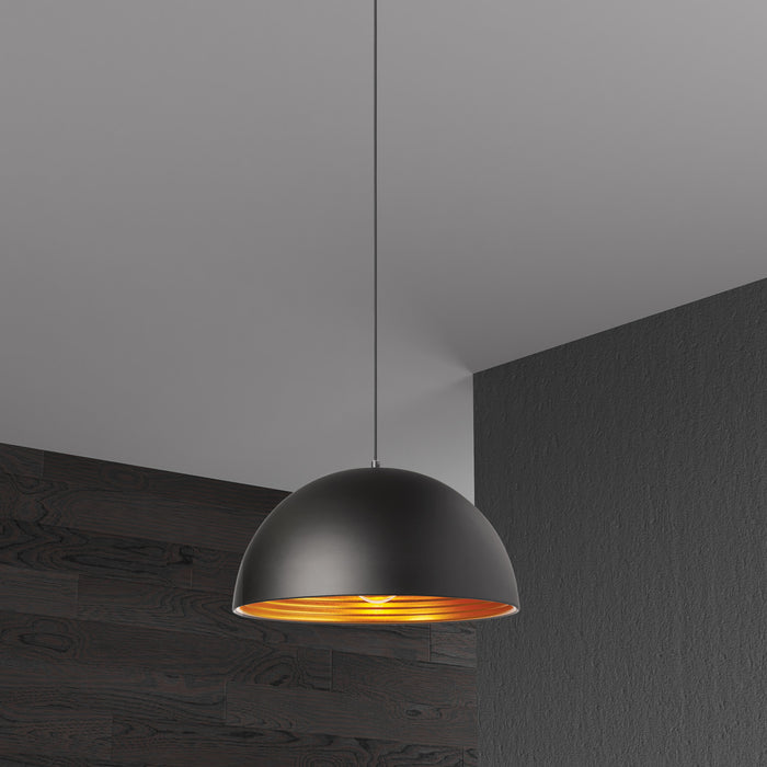 Dainolite Helsinki 1 Light Pendant Dome 16\" Dia Matte Black Finish Gold Interior Lamp
