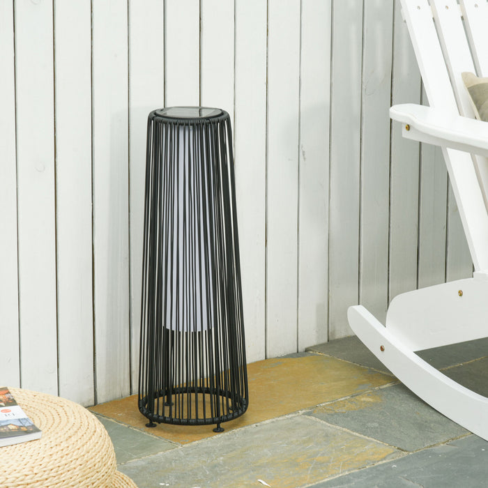 Outsunny Wicker Solar Floor Lamp, 24\" Solar Powered Outdoor Lamp with Auto On/Off LED Lights, IP44 Waterproof, Decorative Outdoor Lantern for Patio, Porch, Pathway, Black