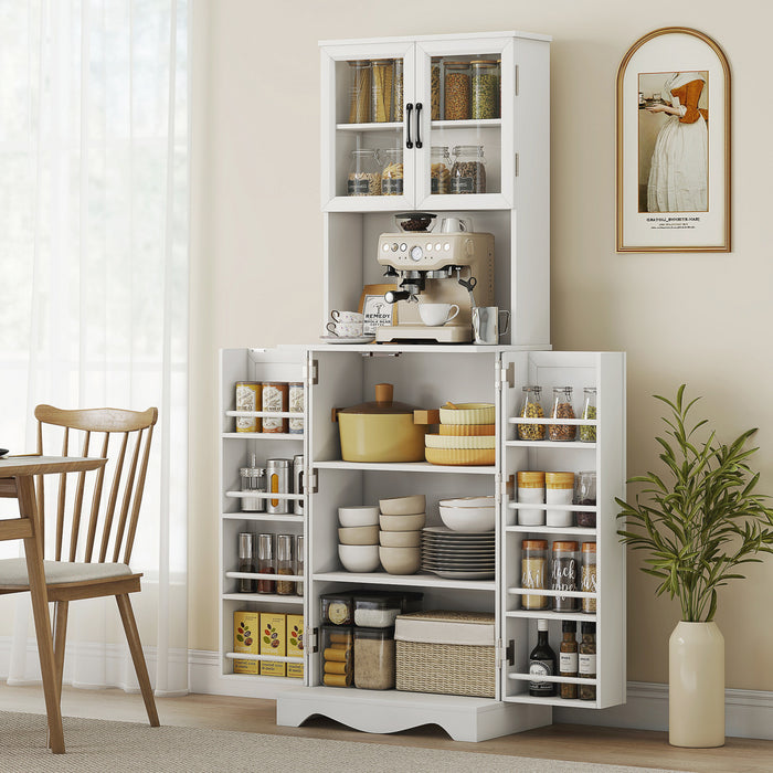 71\" Kitchen Pantry Cabinet, Kitchen Hutch with 8 Door Shelves, White