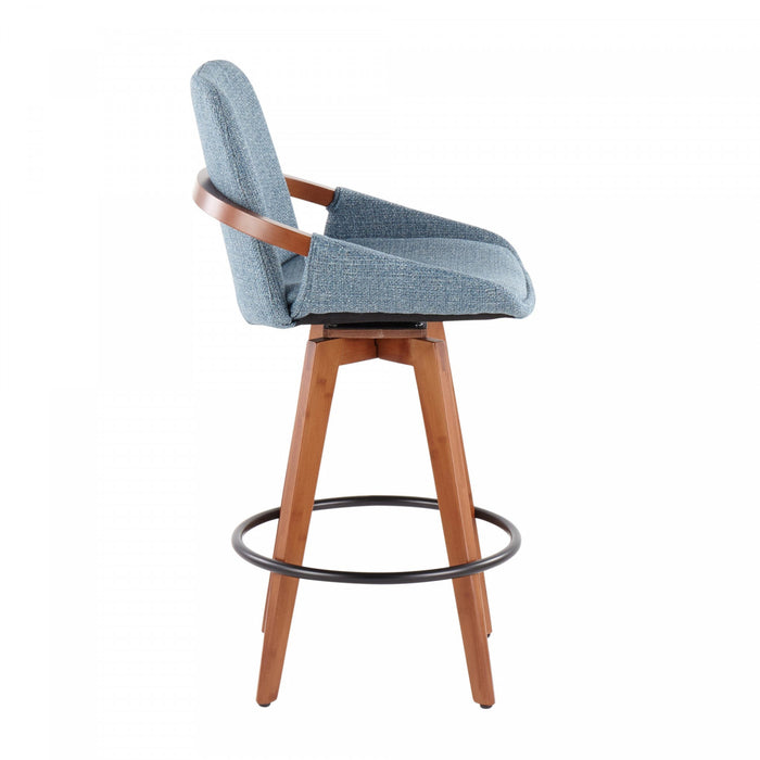LumiSource Cosmo Fabric Mid-Century Counter-Height Stool - Walnut/Blue