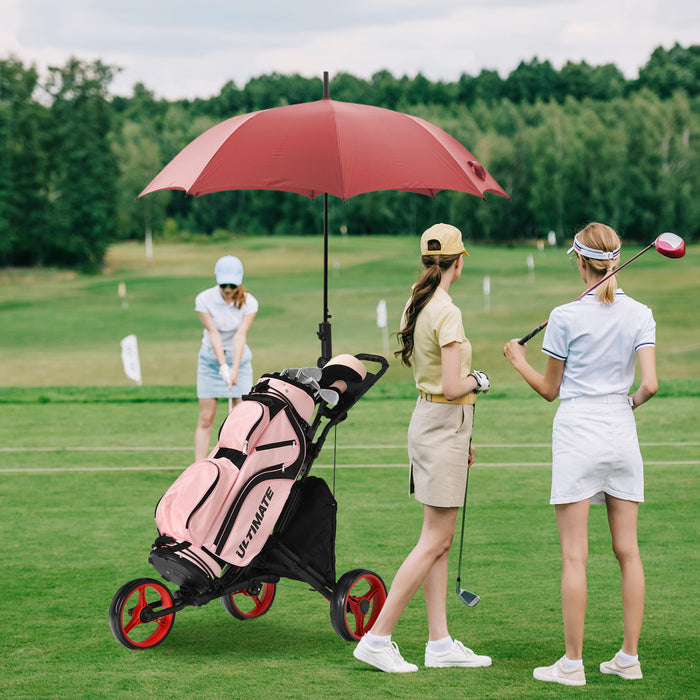 Goplus Folding 3 Wheels Golf Push Cart W/bag Scoreboard Adjustable Handle Red