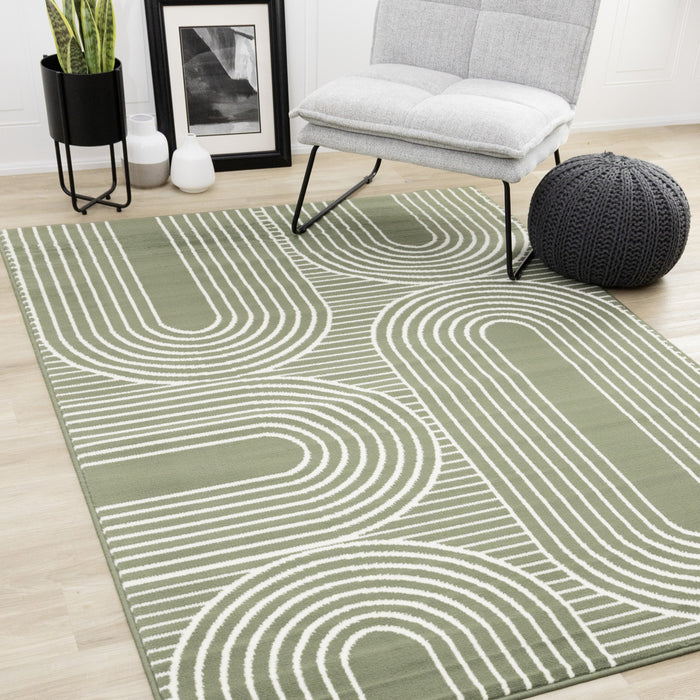 Florence Green White Modern Geometric Arches Rug, 4'7\" x 6'7\" Indoor Area Rug