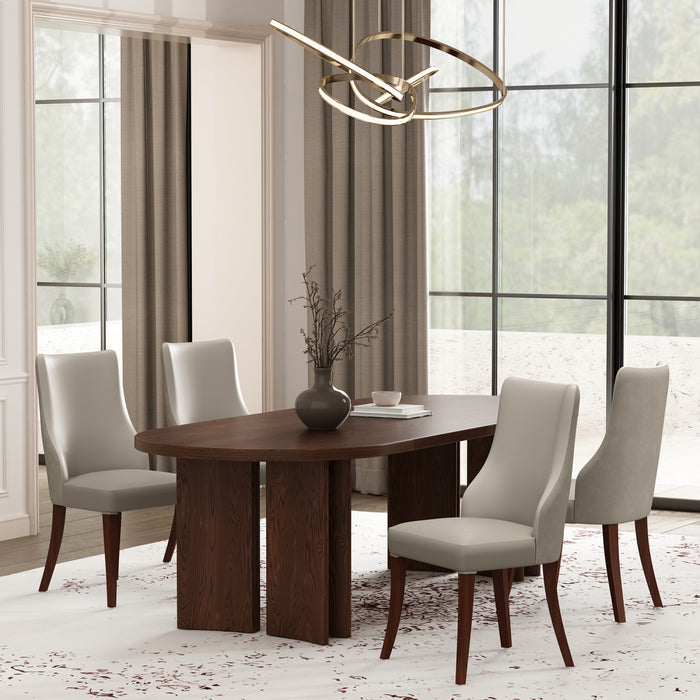 Connie Modern Vegan Leather and Velvet Wood Dining Chair in Light Gray - Set of 4