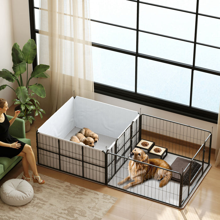 Pawhut Whelping Box For Dogs And Puppies, 96\" X 48\" X 23.5\", Puppy Playpen With 600d Windproof Oxford Fabric Cloth, Washable Pee Pad, Pet Playpen With Door, For Medium & Large Dogs