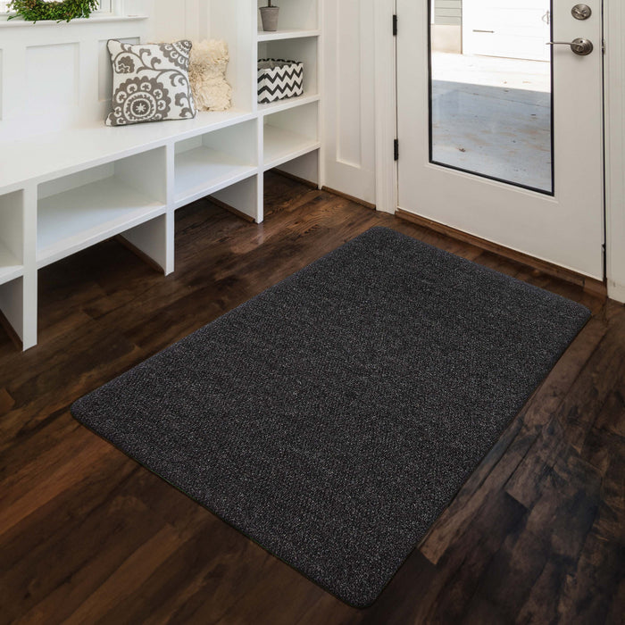 Modern 4'0\" x 6'0\" Hobnail indoor/outdoor Rug mat in Black Outdoor Area Rug
