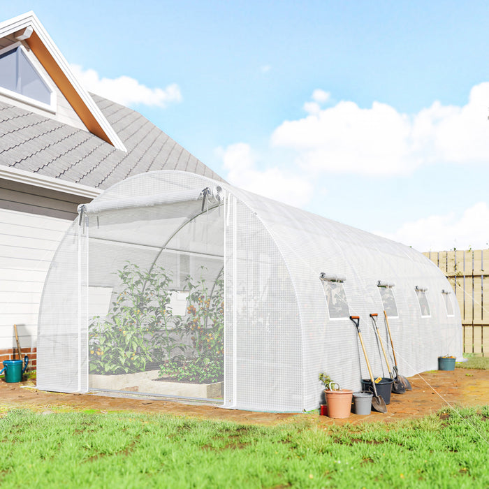 Outsunny Walk-in Tunnel Greenhouse Plant Hot House with Support Rods, White