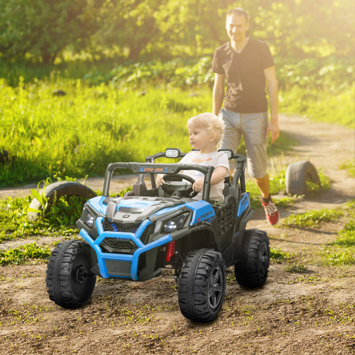 Qaba 2 Seater Electric Car For Kids, 24v 7ah Big Battery Powered Ride-On Car With Remote Control, 3 Speed, Slow Start, Led Lights, Music, Horn, Spring Suspension, For 3-8 Years, Blue