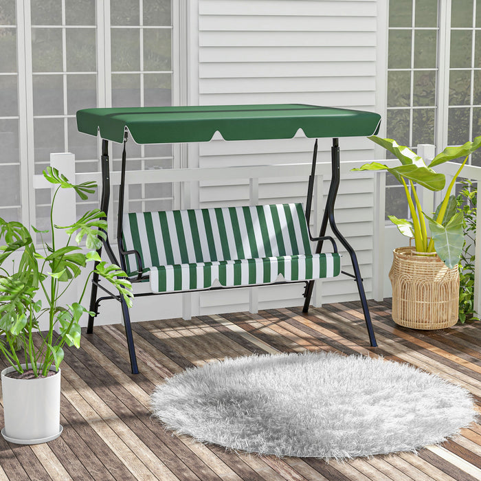 Outsunny 3-person Porch Swing With Adjustable Canopy, Green & White Stripe